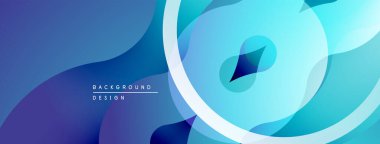 Soyut mavi arkaplan tasarımı. Üst üste binen şekiller akışkan ve modern estetik yapılar yaratır. Gradyan renkler derinlik ve görsel ilgi sağlar.