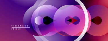 Soyut mor tasarım, üst üste binen daireler, gradyanlar. Modern, dinamik kompozisyon görsel ilgi yaratır. Yumuşak geçişler zarafet sunar.