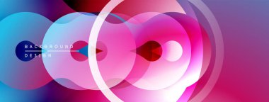 Soyut canlı katmanlar dinamik bileşim yaratır. Çemberler, kıvrımlar, gradyanlar modern tasarım ile harmanlanır. Pürüzsüz geçişler, renkli arkaplan.