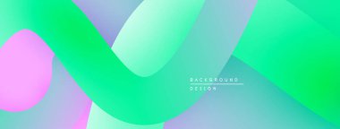 Soyut renkli katmanlar akışkan dinamik arkaplan oluşturur. Yumuşak gradyanlar pembe, yeşil ve mavi renkleri harmanlarlar. Modern tasarım ögesi.