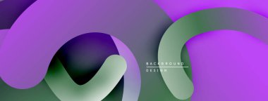 Soyut akıcı şekiller, mor yeşil renkler. Modern tasarım, pürüzsüz eğimler dinamik kompozisyon yaratır. Minimalist estetik.
