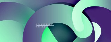 Soyut sıvı şekilleri örtüşür, canlı gradyanlar yaratır. Modern tasarım havalı tonlardan faydalanıyor, mor, deniz mavisi, yeşil. Minimalist estetik.