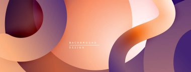 Soyut sıvı şekilleri örtüşür, ılık turuncu ve mor renkler yaratır. Modern tasarım hareketi, derinliği, görsel ilgiyi çağrıştırıyor.