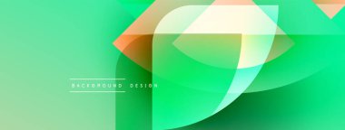 Soyut yeşil arkaplan. Üst üste binen şekiller dinamik görsel efekt yaratır. Modern tasarım elementleri yenilik ve akıcılık öneriyor.