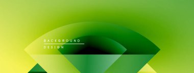 Gradyan arkaplan geometrik şekiller içerir, metin arka plan tasarımı okur. Modern estetik, canlı yeşil renkler kompozisyona hakim..