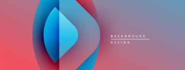 Soyut eğim arkaplanı. Mavi şekiller kırmızı renklerle örtüşüyor. Metin elementli minimalist tasarım. Modern estetik.