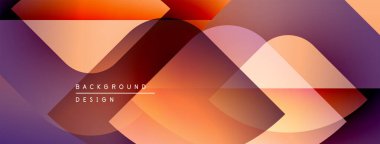 Soyut geometrik şekiller çakışıyor. Sıcak turuncu, mor renkler modern tasarım yaratır. Arkaplanda dinamik bileşimler, pürüzsüz eğimler var.
