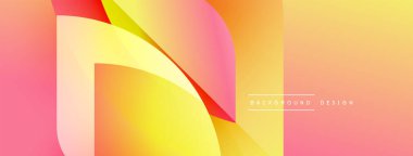 Soyut geometrik şekiller canlı pembeler, sarılar, portakallar harmanlarlar. Gradyan renkler dinamik görsel efekt yaratır. Modern tasarım ögesi.