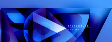 Soyut mavi tasarım. Geometrik şekiller örtüşür, dinamik görsel efekt yaratır. Dijital projeler için modern arkaplan.