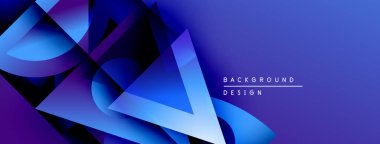 Soyut mavi tasarım katmanlı geometrik şekiller içerir. Renkler derinlik yaratır, modern estetik. Metin arkaplan tasarımı okur.