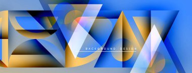 Soyut geometrik şekiller örtüşür, dinamik mavi, altın bileşimi yaratır. Arkaplan ve sunumlar için modern tasarım ögesi.