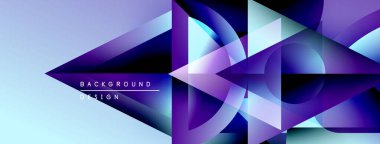 Soyut geometrik şekiller, canlı mor renkler, açık mavi renkler. Modern tasarım, dinamik kompozisyon, gösterişli sunum.