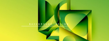 Soyut geometrik şekiller örtüşüyor, dinamik sarı, yeşil eğimler yaratıyor. Metin, kompozisyon içerisindeki arkaplan tasarımını okur.