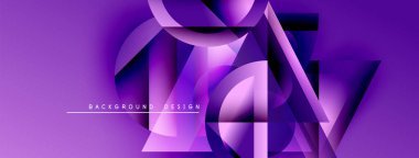 Soyut mor tasarım geometrik şekiller, gradyanlar içerir. Dinamik çizgilerle modern arkaplan, görsel ilgi yaratıyor.