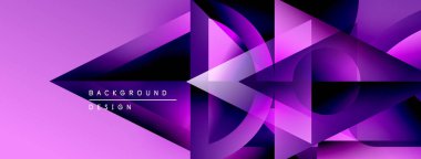 Soyut geometrik tasarım. Mor renkler dinamik şekiller, çizgiler, katmanlar yaratır. Dijital projeler için modern arkaplan.