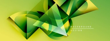 Soyut geometrik tasarım. Yeşil, sarı renkler dinamik kompozisyon oluşturur. Çeşitli projeler için modern arkaplan.