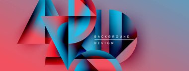 Soyut geometrik şekiller canlı renkleri harmanlarlar. Gradyan arka plan dinamik görsel efekt yaratır. Projeler için modern tasarım ögesi.