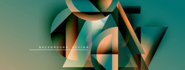 Soyut geometrik şekiller örtüşür, dinamik görsel efekt yaratır. Teal, turuncu, gri renkler düzgün karışıyor. Modern tasarım ögesi.