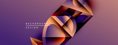 Soyut geometrik şekiller örtüşür, canlı mor gradyan arkaplan oluşturur. Modern tasarım elementleri yenilik ve teknoloji öneriyor.