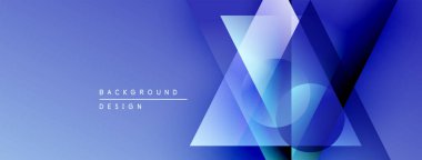 Soyut geometrik şekiller örtüşüyor, canlı mavi gradyanlar yaratıyor. Modern tasarım arka planlar ve sunumlar için uygundur. Minimalist estetik.
