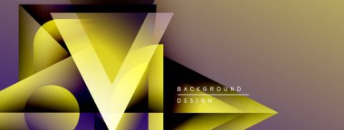 Soyut geometrik tasarım. Üst üste binen katmanlar dinamik görsel efekt yaratır. Altın, mor renkler kompozisyona hakim. Modern estetik.