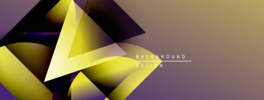 Soyut geometrik tasarım. Sarı, mor renkler dinamik şekiller yaratır. Dijital projeler için modern arkaplan.
