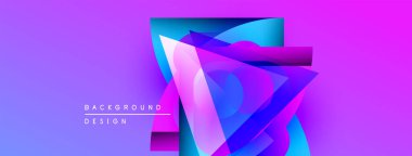 Soyut geometrik şekiller örtüşüyor, canlı mor, mavi renkler yaratıyor. Arkaplan ve sunumlar için modern tasarım ögesi.