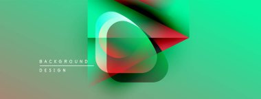 Soyut canlı tasarım, üst üste binen renkli şekiller. Gradyan renkler harmanlanarak, dinamik görsel efekt yaratır. Modern estetik.