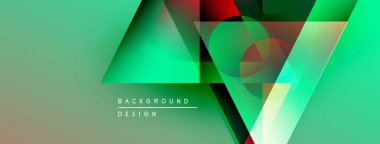 Soyut geometrik şekiller örtüşüyor, canlı yeşil, kırmızı gradyanlar yaratıyor. Modern tasarım elementleri dinamik görsel deneyim önerir.