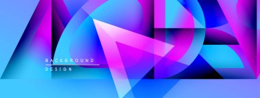 Soyut geometrik şekiller örtüşür, parlak mavi ve pembe renkler yaratır. Metin arka plan tasarımı okur. Modern, dinamik görsel kompozisyon.