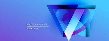 Soyut geometrik tasarım. Canlı mavi mor renkler katmanlı V şekli yaratır. Sunumlar ve markalaşma için modern arkaplan.