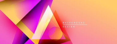 Soyut geometrik şekiller örtüşür, canlı gradyanlar yaratır. Sıcak renkler kompozisyona hakim, modern tasarım elementleri.