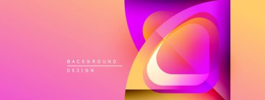 Soyut eğim arkaplanı. Pembe, mor, turuncu renkler düzgün bir şekilde harmanlanır. Üst üste binen şekiller dinamik görsel efekt yaratır. Modern tasarım ögesi.