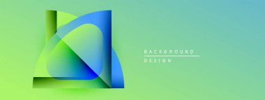 Soyut geometrik şekiller örtüşüyor, canlı renk eğimleri yaratıyor. Yeşil, mavi renkler tasarıma egemen, modern estetik.