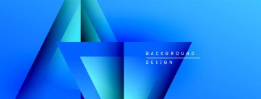Soyut mavi gradyanlar geometrik şekiller oluşturur. Modern tasarım metin arkaplanı, tasarım içerir. Temiz estetik, canlı renkler, basit kompozisyon.