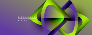 Soyut geometrik şekiller, canlı mor, yeşil gradyanlar. Modern tasarım ögesi, dinamik bileşim, pürüzsüz geçişler.