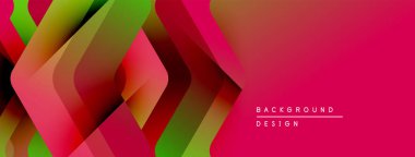 Soyut geometrik şekiller örtüşüyor, canlı renk eğimleri yaratıyor. Kırmızı sağ tarafa, yeşil ve sarı sola hükmediyor. Modern tasarım ögesi.