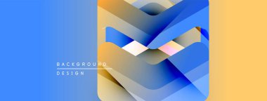 Soyut geometrik şekiller çakışıyor. Mavi, sarı gradyanlar dinamik görsel efekt yaratır. Metin arka plan tasarımı okur. Modern, temiz estetik.