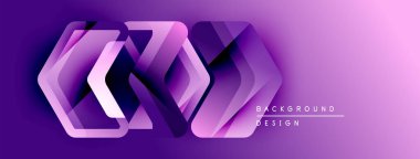 Soyut mor tasarım katmanlı altıgenler içerir. Modern geometrik desen dinamik görsel efekt yaratır. Arkaplan metin ögelerini içerir.