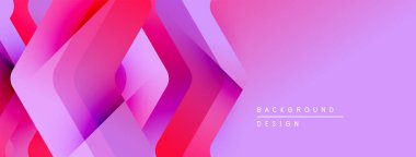 Soyut geometrik şekiller örtüşüyor, canlı pembe, mor renkler yaratıyor. Modern tasarım dijital sanat, arkaplan dokusu öneriyor.