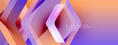 Soyut geometrik şekiller örtüşür, canlı bir gradyan arkaplan oluşturur. Turuncu, mor renkler tasarımda baskın. Modern estetik.