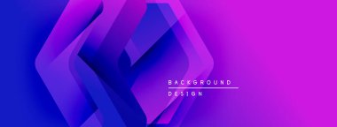 Soyut geometrik şekiller, canlı mor renkler, modern tasarım. Gradyan renkler dinamik görsel efekt yaratır. Minimalist metin mevcut.