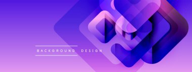 Soyut geometrik şekiller örtüşerek canlı mor gradyan etkisi yaratır. Modern tasarım elementleri teknoloji ve yenilik öneriyor.