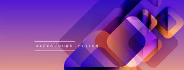 Soyut geometrik şekiller örtüşüyor, canlı mor, turuncu gradyan oluşturuyor. Metin arka plan tasarımı okur. Modern, minimalist estetik.