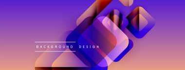 Soyut geometrik şekiller örtüşür, canlı bir gradyan arkaplan oluşturur. Mor, turuncu renkler kompozisyona hakim. Modern tasarım ögesi.