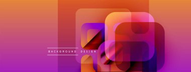 Soyut canlı katmanlar dinamik gradyan arkaplan oluşturur. Üst üste binen kareler, dikdörtgenler modern tasarım elementini oluşturur. Renkler sorunsuz geçiş.