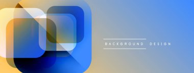 Soyut geometrik şekiller örtüşüyor, canlı renk eğimleri yaratıyor. Mavi, sarı renkler tasarıma egemen, modern estetik.