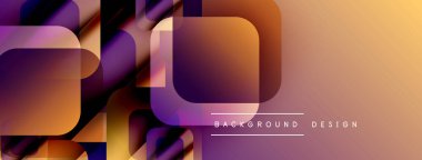Soyut geometrik şekiller örtüşüyor, canlı turuncu ve mor renkler yaratıyor. Modern tasarım elementleri dinamik görsel deneyim önerir.