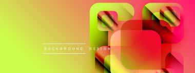 Soyut, enerjik bir arkaplan. Üst üste binen kareler dinamik renkli kompozisyon oluşturur. Gradyan geçişler, modern tasarım elementleri.