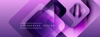 Mor soyut arka plan. Üst üste binen kareler dinamik görsel efekt yaratır. Dereceli gölgeler derinlik katar, modern his katar. Minimalist tasarım.